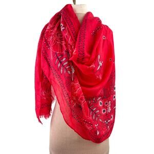 Seed Heritage Red Navy Bandana Scarf/Wrap Shawl Floral Around Neck Raw Hem